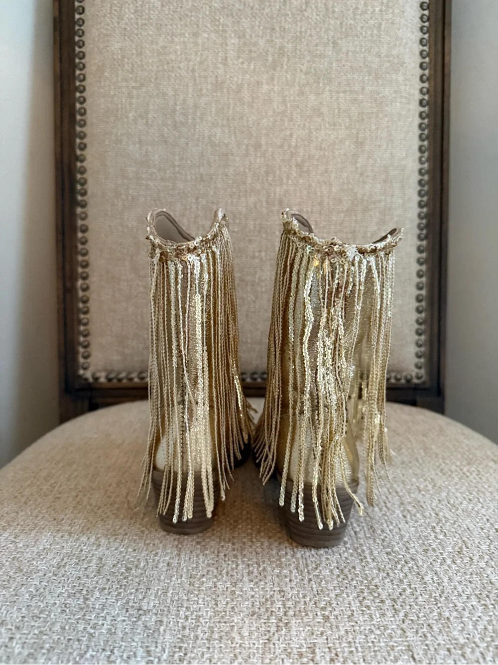 Girls Gold shiny glitter tassel cowgirl boots size toddler US 11 or 29